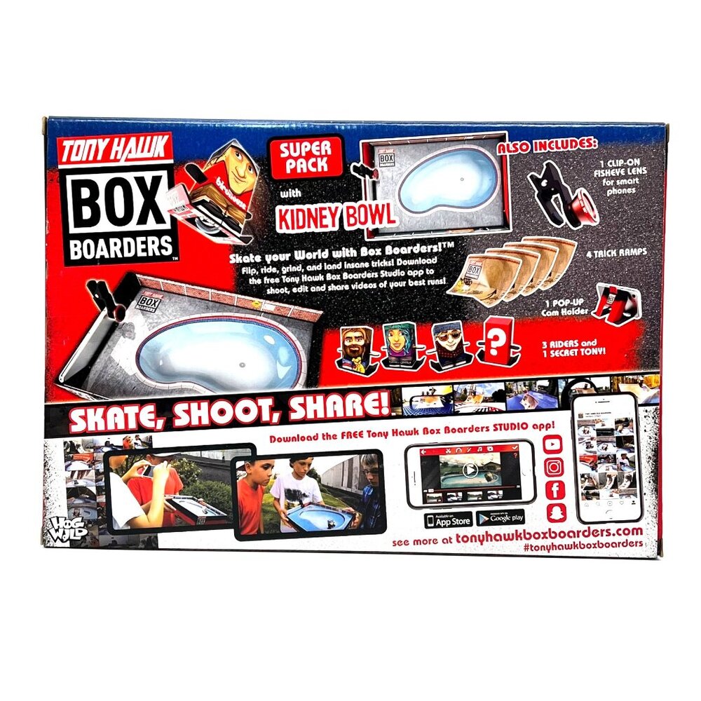 Tony Hawk Box Boarders Super Pack Kidney Bowl 4 Mini Figures Clip-On Lens New - Picture 2 of 13